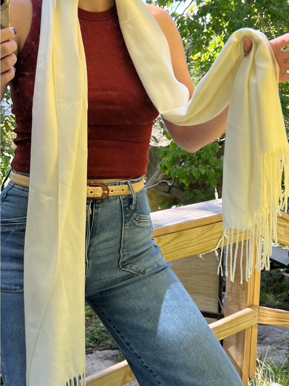 Cream Fringe Scarf — Lightweight Accessory